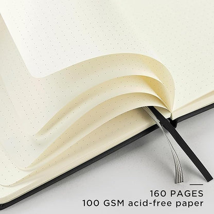&And Per Se Dotted Journal Notebook, A5 Hardcover Leather Bullet Dotted Journal, 160 Pages 100 gsm Thick Paper, 3 Sheets of Stickers Included (Black)