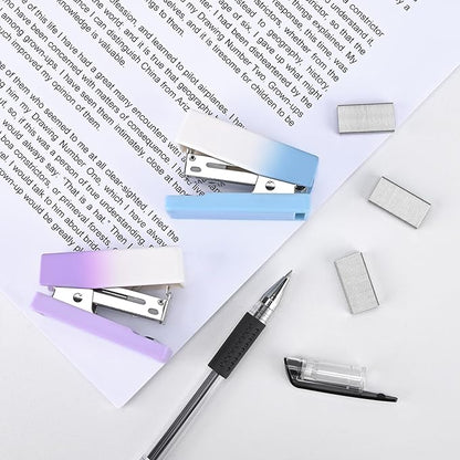 Temiary 2 Pcs Mini Desktop Stapler with Staples Standard, Small Cute Stapler for Desk, 12 Sheets Capacity, Gradient Staplers for Student or Office Use (Blue & Purple)