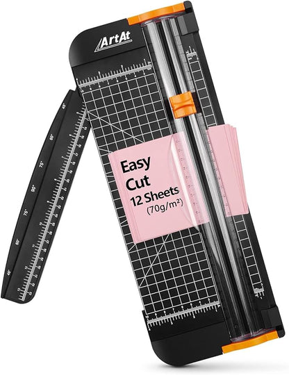ArtAt A4 Paper Cutter Guillotine Trimmer - 12 Inch Heavy Duty Craft & Office Tool with Automatic Safety Blade, Side Ruler for Cardstock, Coupons, Photos, Labels (Black)