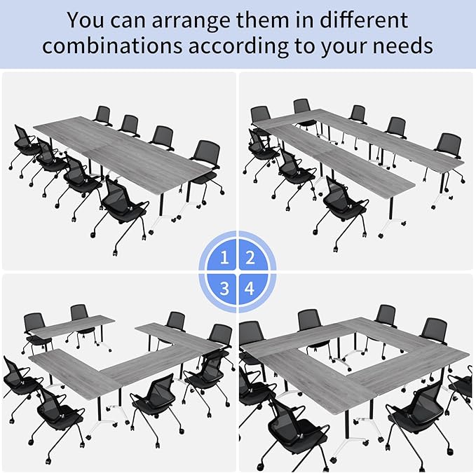 Conference Room Table, Folding Conference Table with Silent Wheels, Modular Flip Top Mobile Training Tables for Office, Training Room, Meeting Rooms, School, 2-16 Person (10, Grey, 70.8in)