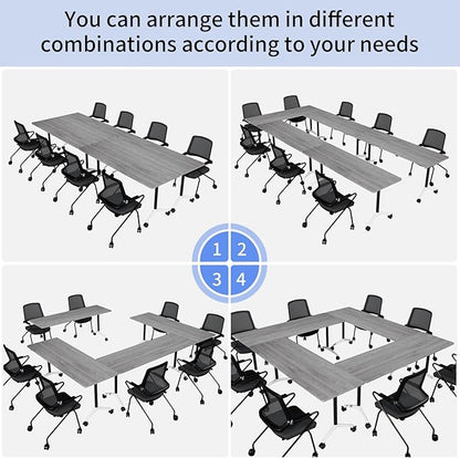 Conference Room Table, Folding Conference Table with Silent Wheels, Modular Flip Top Mobile Training Tables for Office, Training Room, Meeting Rooms, School, 2-16 Person (10, Grey, 70.8in)