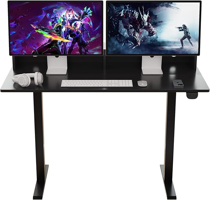 2-Tier Height Adjustable 45" Electric Standing Desk - Upgraded Ultra Durable Home Office Large Rectangular Computer Table or Laptop Sit Stand Workstation - Black