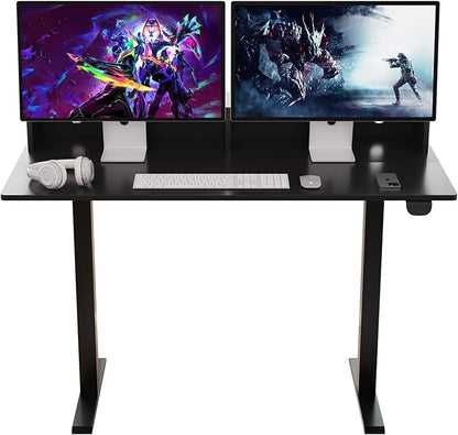 2-Tier Height Adjustable 45" Electric Standing Desk - Upgraded Ultra Durable Home Office Large Rectangular Computer Table or Laptop Sit Stand Workstation - Black