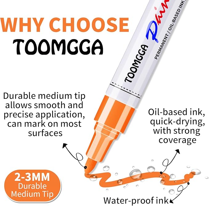 Orange Permanent Paint Pens - 8 Pack Oil Based Paint Markers,Pens For Rock Painting Car Tyre Metal, Plastic, Canvas, Mugs, Wood, Glass, Quick Drying and Waterproof, Medium Point