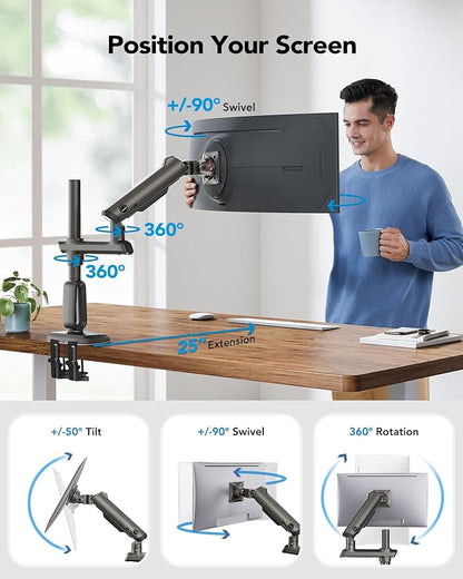 HUANUO Heavy Duty Monitor Arm for Ultrawide Screens up to 49", Holds 40 lbs, Aluminum Ultrawide Single Monitor Stand with 29.1" Max Height, Fully Adjustable Desk Mount, Max VESA 100x100mm