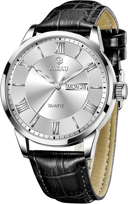 Mens Watches Luxury Dress Waterproof Leather Watch with Date Day Analog Quartz Large Number Wrist Watch Casual Classic Luminous Scales Big Face Easy Read Reloj para Hombre