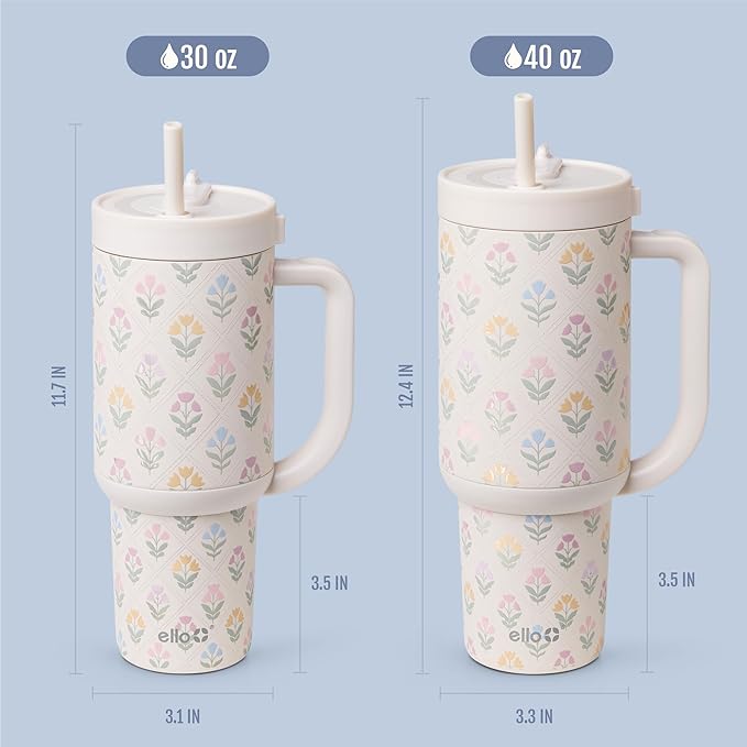 Ello Oasis 30oz Stainless Steel Water Bottle - Flower Quilt