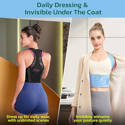 Posture Corrector for Women, Lightweight and Breathable Back Brace for Pain Relief, Rounded Shoulders and Hunchback, Compact & Portable with Fashionable Design, Invisible Under Clothes Blue XL