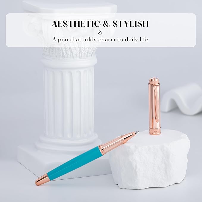 Luxury Rollerball Pen, With 8mm Brilliant diamond,Delicate Green Pen,Attractive Real Rose Gold Finish, Schmidt Black Refill,Glitter Fancy Pens Gifts for Women Wedding Office,Unique, Cute pen