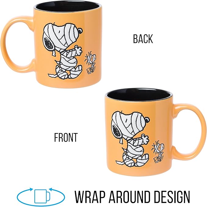 Silver Buffalo Peanuts Halloween Featuring Snoopy and Woodstock in Mummy Costume Wax Resist Ceramic Mug, 20 Ounces