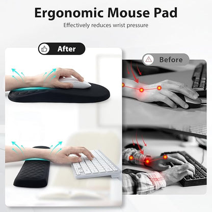 3 in 1 Ergonomic Wrist Rest for Keyeboard and Mouse, Non-Slip Desk Mouse Pad with Wrist Support, Keyboard Wrist Rest and Mouse Pad Set Massage Design (Black)