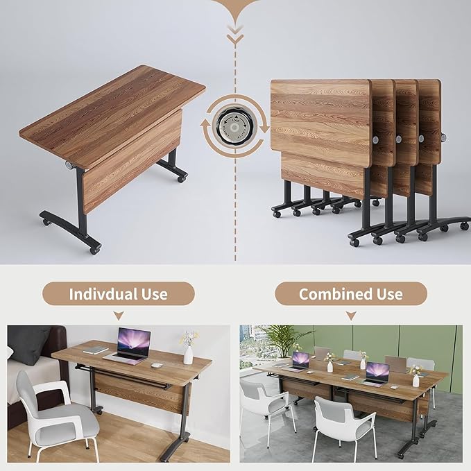 Conference Table, Folding Conference Room Tables, Modern Flip Top Seminar Training Meeting Table with Wheels, Modular Foldable Conference Tables for Home Office Classr（8PCS,55in）