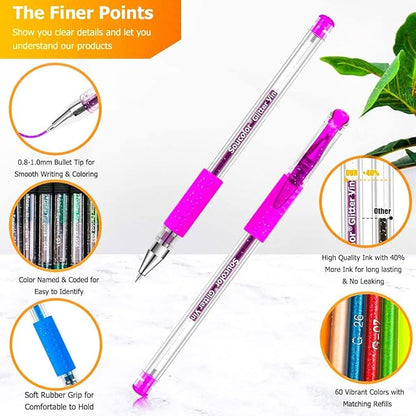 Soucolor Cute Office School Supplies Gifts for Women Teen Girl Birthday, 120 Pack Glitter Gel Pens-60 Glitter Pens, 60 Refills and Travel Case, Japanese Stationary Nurse Cool Gifts for Coworkers