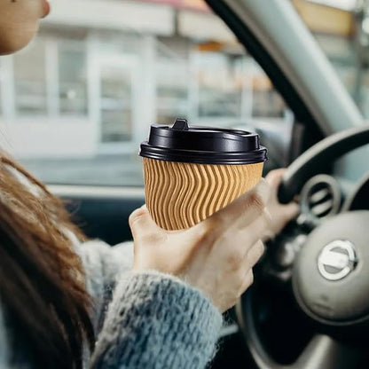 SIUQ 90 Pack - 8 oz Disposable Coffee Cups with Lids and Straws,To go Coffee Cups,Insulated Corrugated Paper Cups,Kraft Ripple Wall Cups for Hot Beverage or Cold Drinks -Champagne