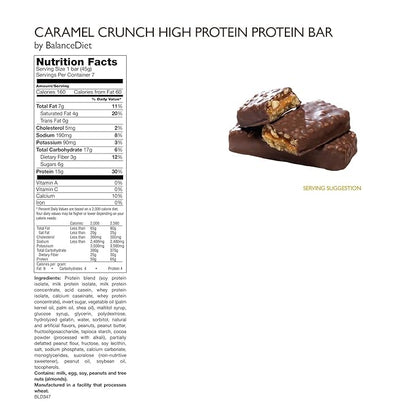 BalanceDiet™ | Protein Bar | 15g of Protein | Low Carb | 7 Bar Box (Caramel Nut)