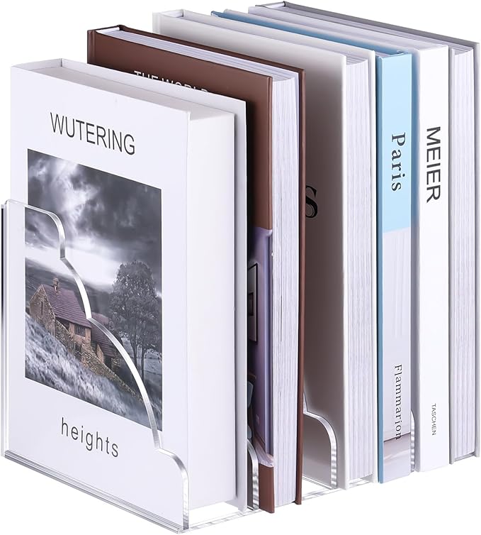 Acrylic Scalloped Magazine File Holder Workspace Vertical Organizers Binder Holder Organization Folder Rack for Desk Office Bookend Notebooks Envelopes Mail Organizer