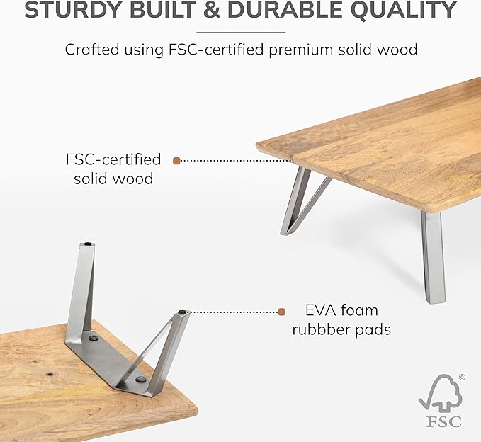 Anji Mountain Monitor Stand - Desktop Organizer & Laptop Riser, Ergonomic Monitor Riser, Space-Saving Monitor Stand for Desk, Durable Construction, Easy Assembly, Ideal for Home & Office,White Wash