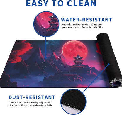 Darkness Red Moon Mouse Pad Abstract Red Mouse Pad 31.5x11.8 Inch Texture Non-Slip Rubber Base Large Mousepad Stitched Edges Keyboard Mouse Mat Desk Pad for Office and Home (Darkness 4)