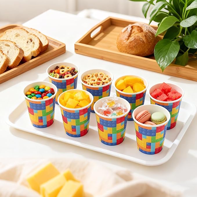 8 oz 50 Pack Disposable Paper Coffee Cups, Disposable Paper Cups for Cold and Hot Drinks, Leak-Proof Drinking Cups for Office, Party, Home, Picnic, Travel and Events (Colored Blocks)