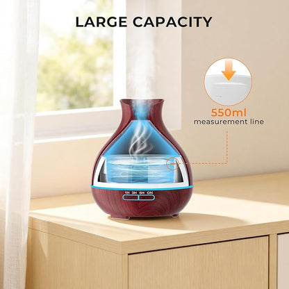 BZseed Aromatherapy Essential Oil Diffuser 550ml 12 Hours Wood Grain Aroma Diffuser with Timer Cool Mist Humidifier for Large Room, Home, Baby Bedroom, Waterless Auto Shut-off,7 Colors Lights Changing