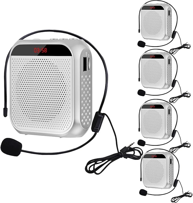 Portable Voice Amplifier for Teachers,Rechargeable Portable Microphone with Speaker,Wired Microphone,Pa System for Outdoors, Teaching, Meeting, Tour Guide, Yoga(5PCS,White)