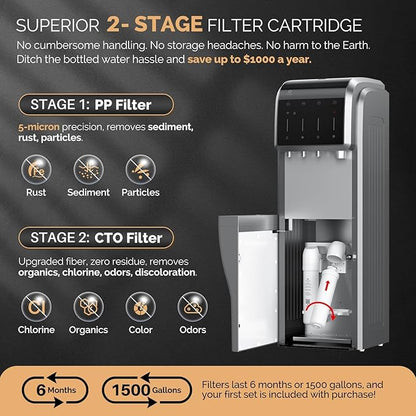 ICEPURE 6-in-1 Bottleless Water Cooler with Ice Maker with 2-Stage Filters, WiFi, Bullet and Crushed Ice, 35lbs/24H, Hot and Cold Water Dispenser Built-in Ice Machine, Child Lock, Stainless Steel