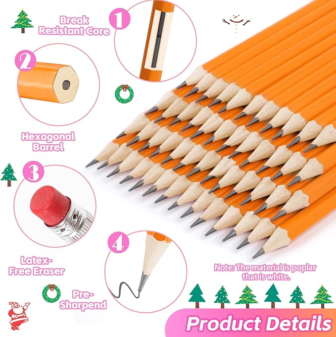Donyang 50 Pack Wood-Cased #2 HB Pencils, Pre-Sharpened with Erasers, Bulk 2 HB Yellow Pencils for Writing, Drawing, Sketching