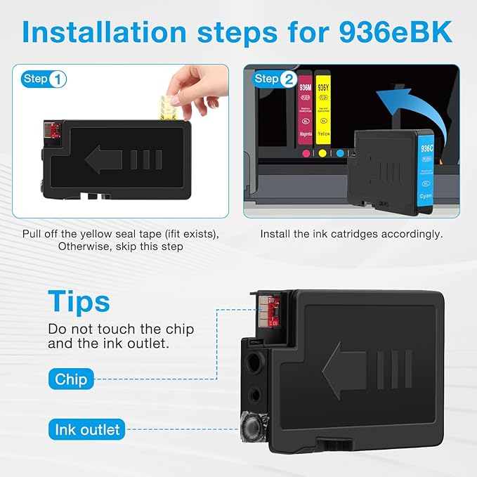 936XL 936e Ink Cartridges Combo Pack Replacement for HP 936e Ink 936XL Black and 936 Color Combo Pack for HP OfficeJet Pro 9120e 9125e 9122e 9128e 9130e 9135e 9110b 9130b 9730e (4 Pack with Chip)