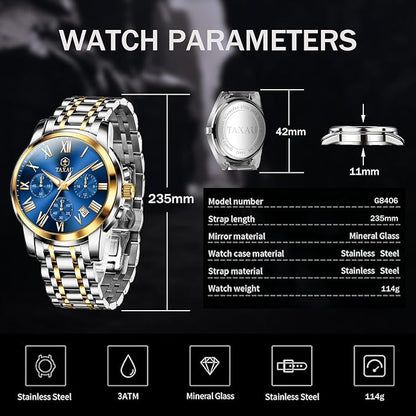 Mens Silver Watch Luxury Minimalist Dress Watch Classic Waterproof Watches for Men Analog Quartz Stainless Steel Men's Wrist Watches with Date Luminous Relojes para Hombres