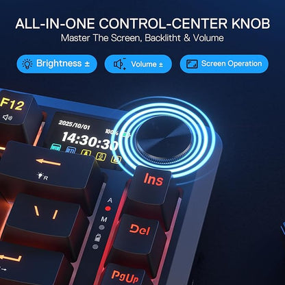 Redragon K724 PRO Wireless Gasket Gaming Keyboard w/Hype Screen & Knob, 81-Key Mechanical Keyboard, Easy-Control 1.14’’ TFT Info Display, 5-Layer Noise Dampening, Custom Linear Switch