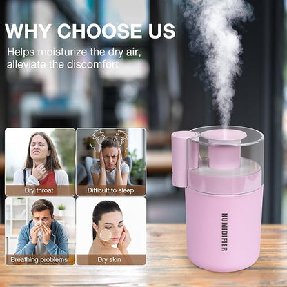 Portable Mini Humidifier, 180ml USB Cool Mist Small Humidifiers for Bedroom, Personal Desktop Humidification for Car Office Travel & Indoor Plants(Pink)
