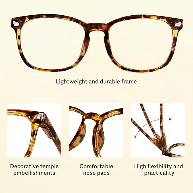Blue Light Glasses for Woman Men | 99% Blue Light Blocking Glasses for Computer Gaming TV Phone Screen Square Frame | Anti Eyestrain & UV Glare Protection - 3 Pair