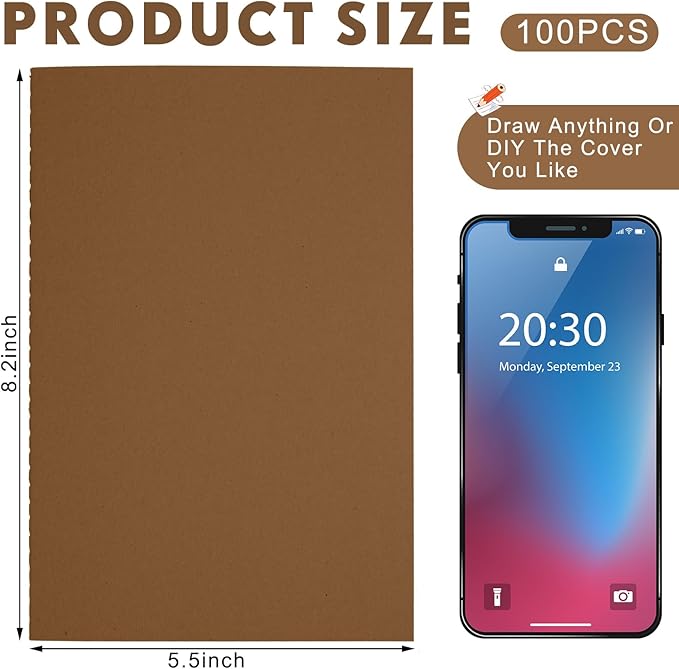 Mimorou 100 Pcs Kraft Notebook Journals 5.5 Inch x 8.3 Inch A5 Softcover Notebooks Bulk for Writing Sketch Office Notepad with 60 Pages 30 Sheets (Dark Brown,Lined)