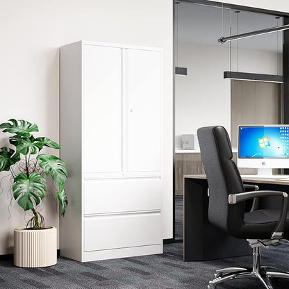 Metal Steel Storage Cabinets with Lockable Drawers and Doors Lateral File Cabinets Steel Metal Filing Lockers for Home Office Hanging Files Letter/Legal/F4/A4 Size