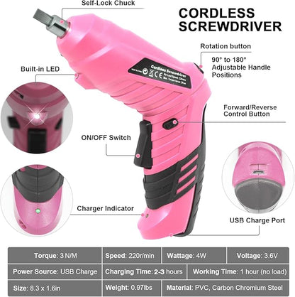 Cordless Electric Screwdriver, 3.6V Rechargeable Power Screwdriver with 47 pcs Accessories, usb charging, 3Nm Screw Gun, mini Carrying screwdriver set with LED Light Electric Power Drill Set