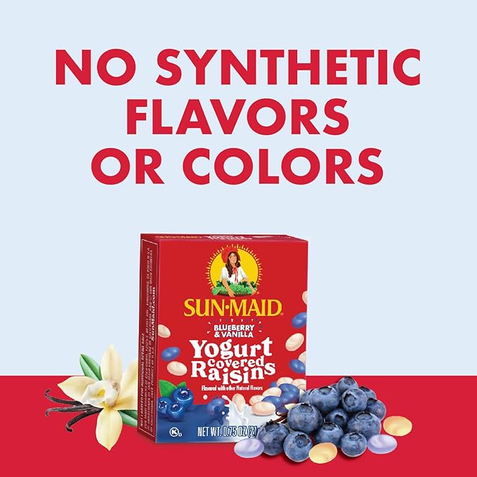 Sun-Maid Blueberry & Vanilla Yogurt Coated Raisins - (6 Pack) 0.75 oz Snack-Size Box - Yogurt Covered Dried Fruit for Lunches and Back to School Snacks