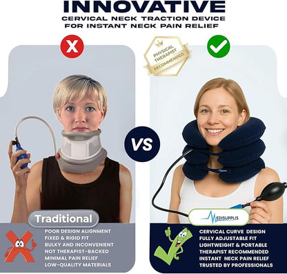 Neck Stretcher, Cervical Traction Device, Neck Traction Device for Neck Pain Relief, Adjustable Inflatable Neck Stretcher Cervical Traction and Neck Brace, Neck Decompression Home Use (Blue)