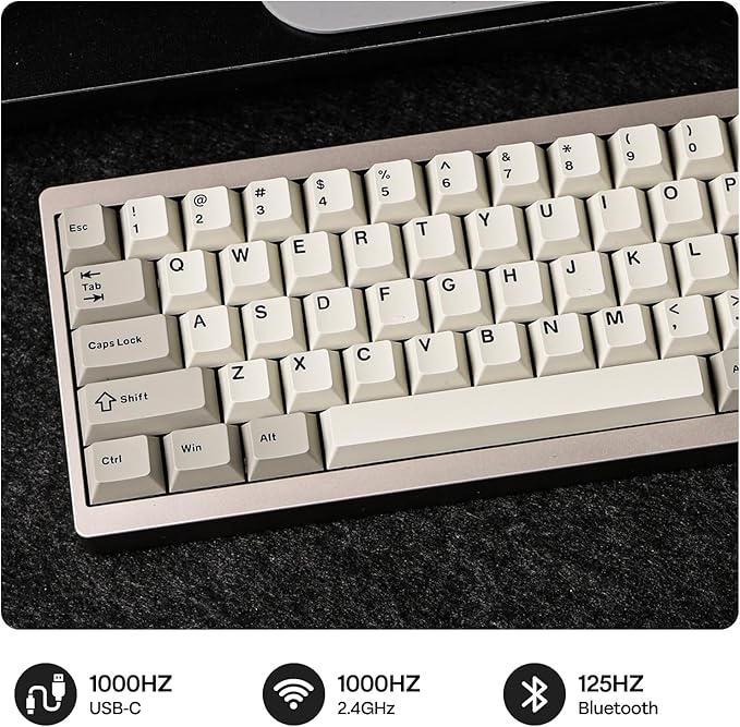 EPOMAKER P65 QMK/VIA Wireless Aluminum Gaming Keyboard, Gasket-Mount, Bluetooth/2.4Ghz/USB(A to C), Hot Swappable, N-Key Rollover, for Mac/PC/PS/Xbox (Khaki, Zebra Switch)