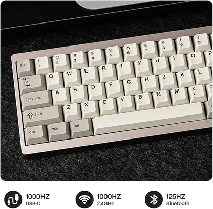 EPOMAKER P65 QMK/VIA Wireless Aluminum Gaming Keyboard, Gasket-Mount, Bluetooth/2.4Ghz/USB(A to C), Hot Swappable, N-Key Rollover, for Mac/PC/PS/Xbox (Khaki, Zebra Switch)