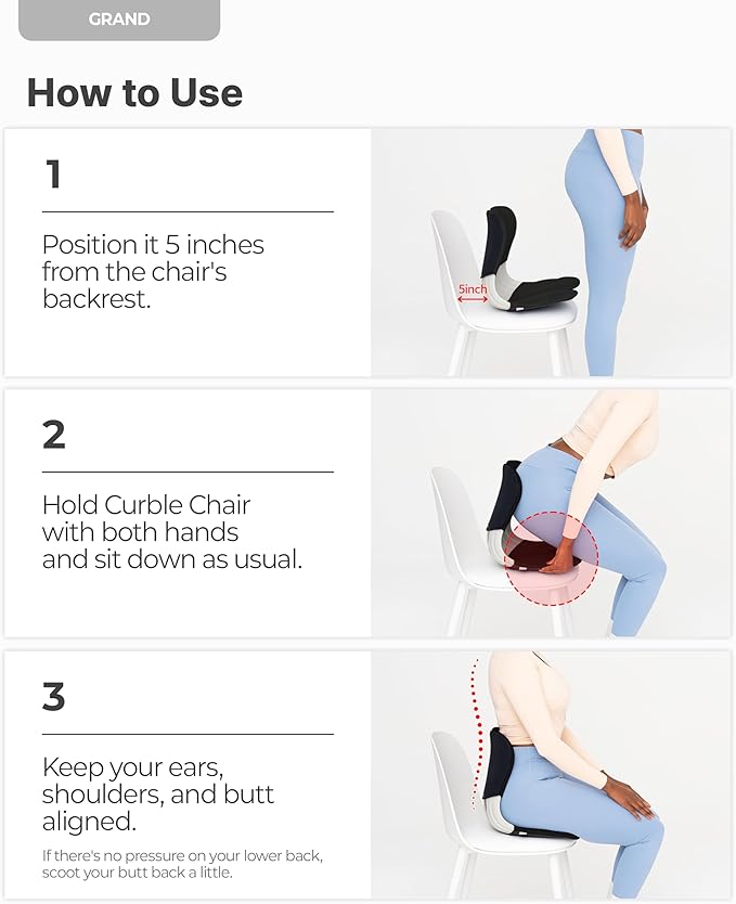 curble Grand(Extra Wide&Sturdy) Cover Set – Ergonomic Back Support Chair with Detachable Cover, Lumbar Support for Posture Correction & Lower Back Pain Relief, Perfect for Home & Office(Set Black)
