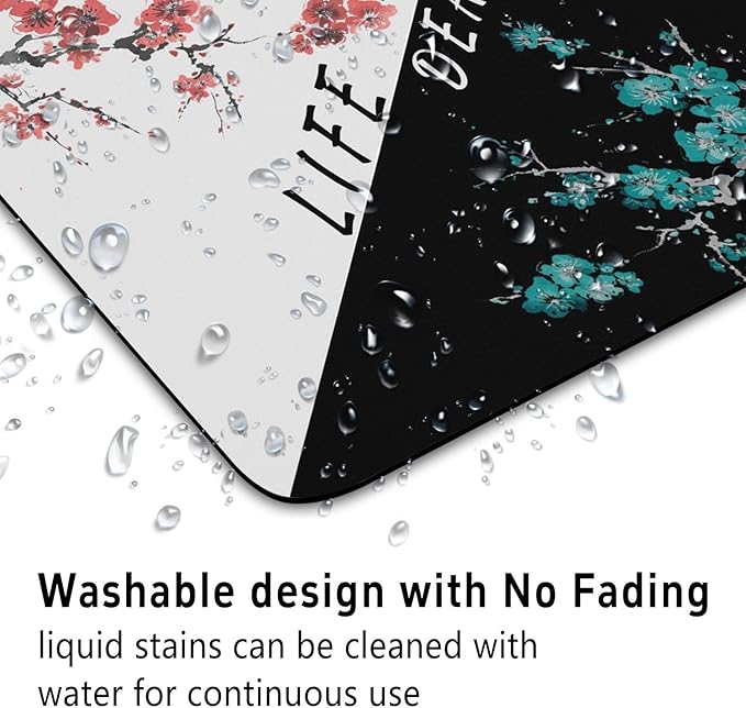 Cherry Blossoms Patterns Desk Mat, Large Gaming Mouse Pad Non-Slip Rubber Base with Stitched Edges, Waterproof Protection for PC Laptop Home Office Desk Decor (8x9in)