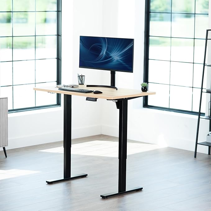 VIVO Electric 48 x 30 in Standing Desk, Memory Height Adjustment, 1B Series, One-Piece Light Wood Top, Black Frame, DESK-KIT-1B5C
