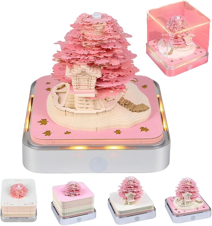 3D Calendar 2026 Time Piece Calendar 3D Memo Pad Tear Away Carving Art Notepad Paper Sculpture Artwork for Sticky Note Record DIY Christmas Gift Office Desktop Decoration-Pink Treehouse