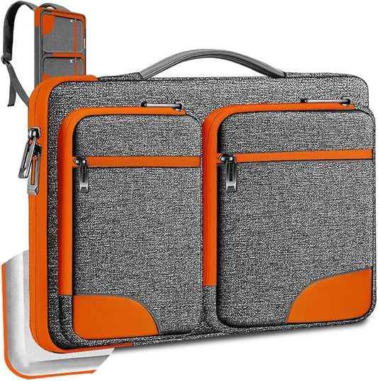 Hseok Laptop Case 15 15.6 16 inch Sleeve with Handle and Hidden Strap,Compatible with MacBook Pro 15.4 16, 360° Protective PC Briefcase with 4 Pockets for Laptop Accessory,Easy to Carrying,Gray-Orange