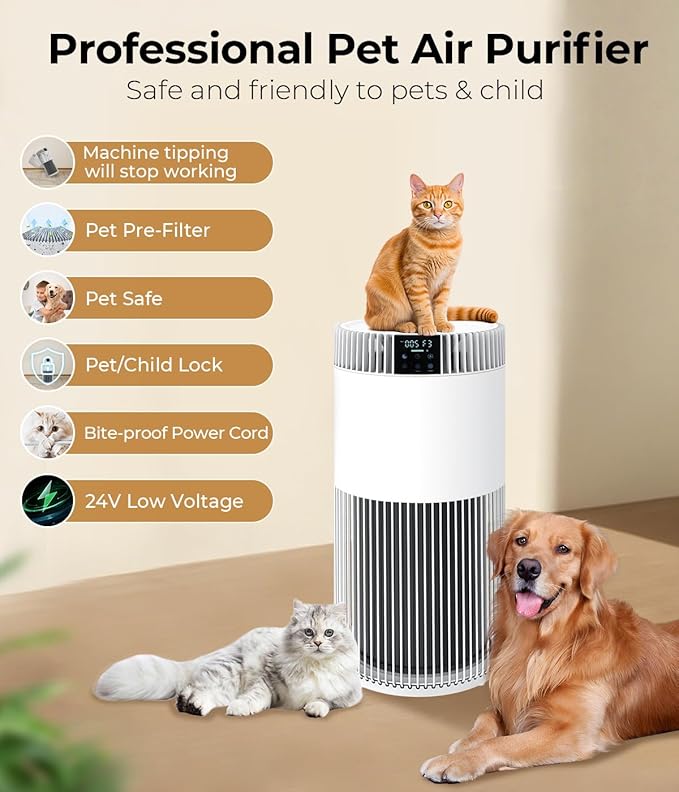VENTISOL Air Purifiers for Home Large Room 1200 Ft², HEPA Filter Pet Air Purifier for Bedroom,Sleep Mode, with PM 2.5 Display, 360° Remove Smoke Odor, Washable Per Filters, White