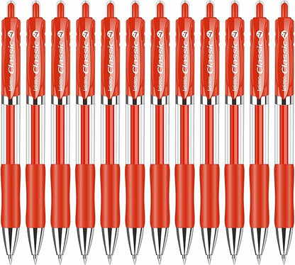 Classic Retractable Gel Roller Pens, 0.7mm Fine Point, Red Ink (Red - 12 Packs)