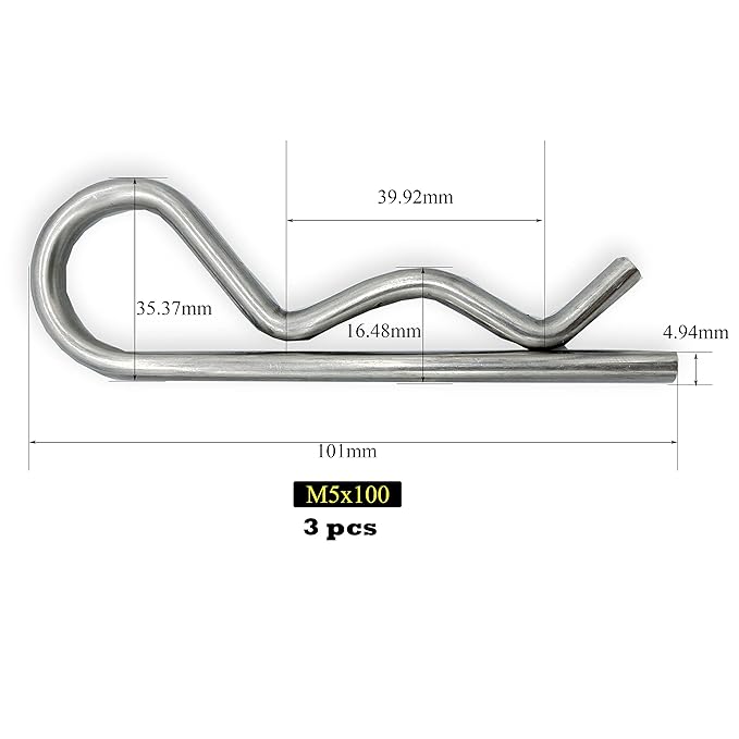 3Pcs Heavy Duty Hitch Pins Clip R Clips Spring Retaining Wire Hair Pins Cotter Pin Strong Spring Tension Large Carter Pin R Clip Large for Trailer Tractors Mower Carts Truck Pin Clip M5x100mm