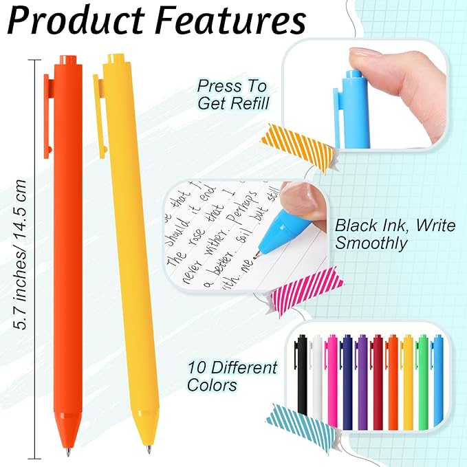 Crtiin 50 Pcs Gel Ink Pens Bulk, Black Ink 0.5mm Fine Point Retractable Pen Smooth Writing Office School Supplies for Teacher Server Operation Christmas Charity Donation Thanksgiving (Colorful)