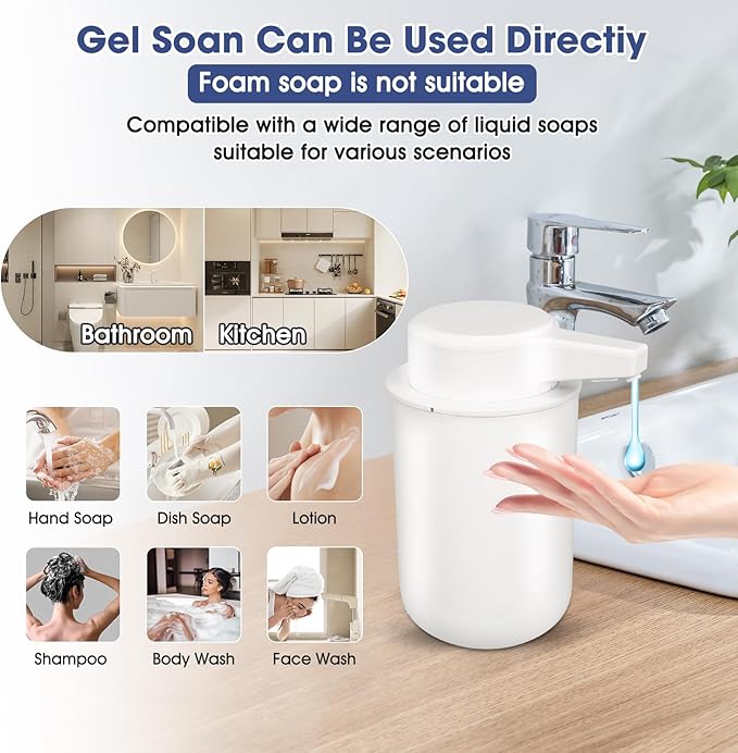 2 Pack Automatic Liquid Soap Dispenser, 10.5oz Touchless Electric Hand Soap Dispenser, Rechargeable Liquid Pump for Dish Soap, Easy Refill (White)