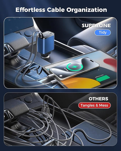 [2024 Upgraded] 4 in 1 Retractable Car Charger, SUPERONE Smaller Fast Car Phone Charger 69W with Cord, USB C and iPhone Car Charger Adapter, Compatible iPhone 17/17 Pro Max/16/15/14/13, Sumsung